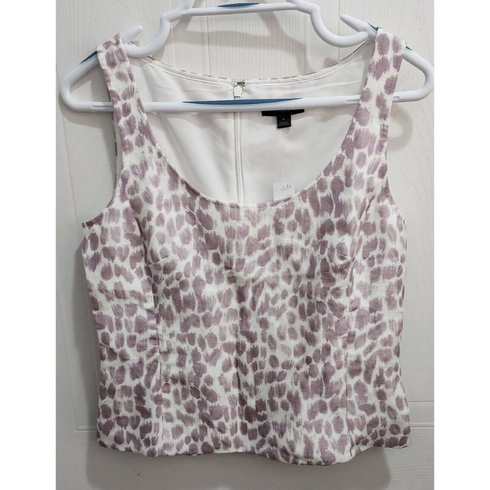 NEW JCrew Sleeveless Peplum Top Lilac Purple Animal Print Linen Blend AM654 Sz 4